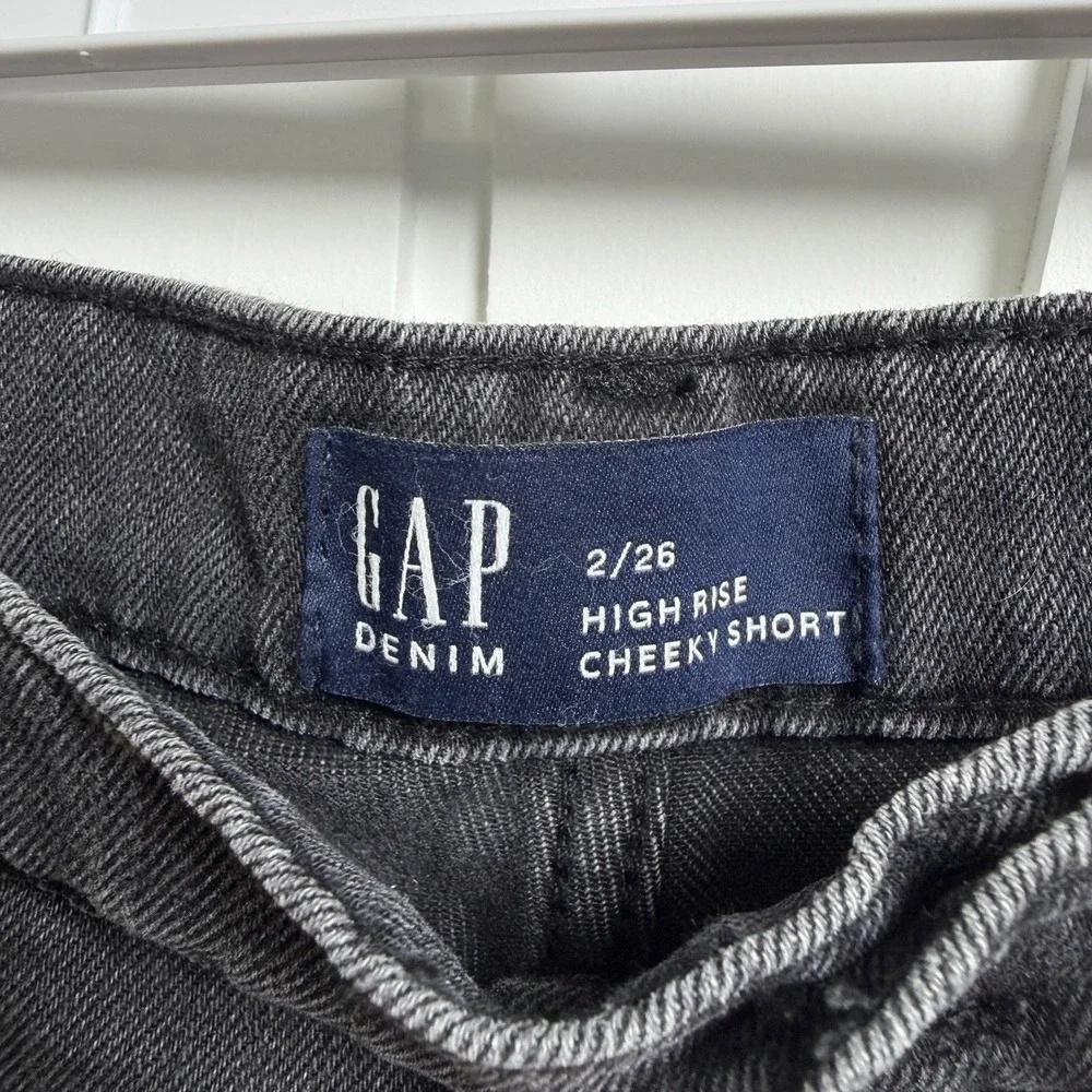 Gap Black Denim High Rise Cheeky Shorts Size 2/26 Button Up Streetwear Grunge - Picture 3 of 7
